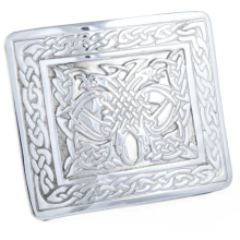 Polished Pewter Celtic Interlaced Cormorant Belt Kilt Buckle - Made In Scotland