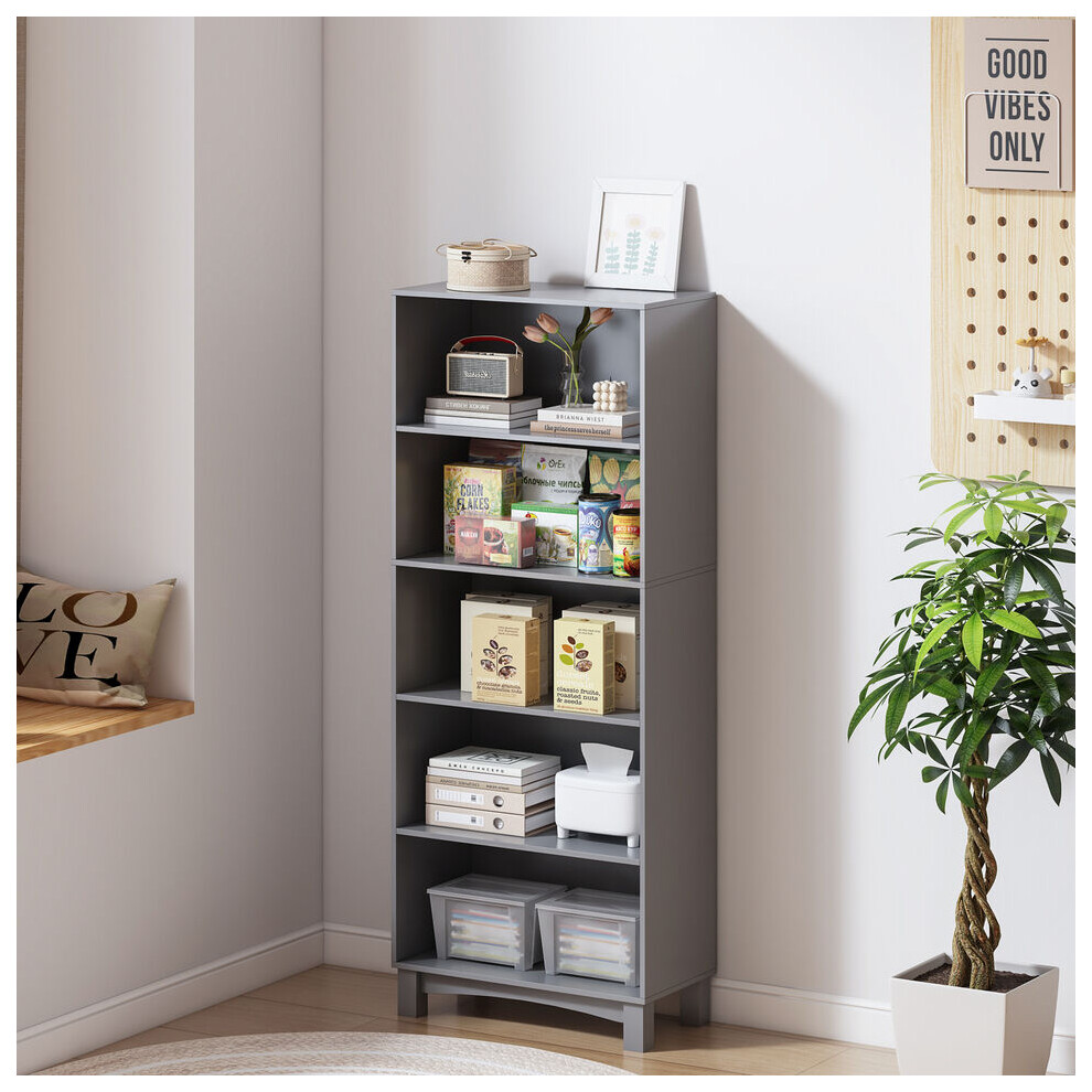 (5-tier, Grey) 5/6 Tier Bookcase Shelves Wooden Storage Display Unit Stand