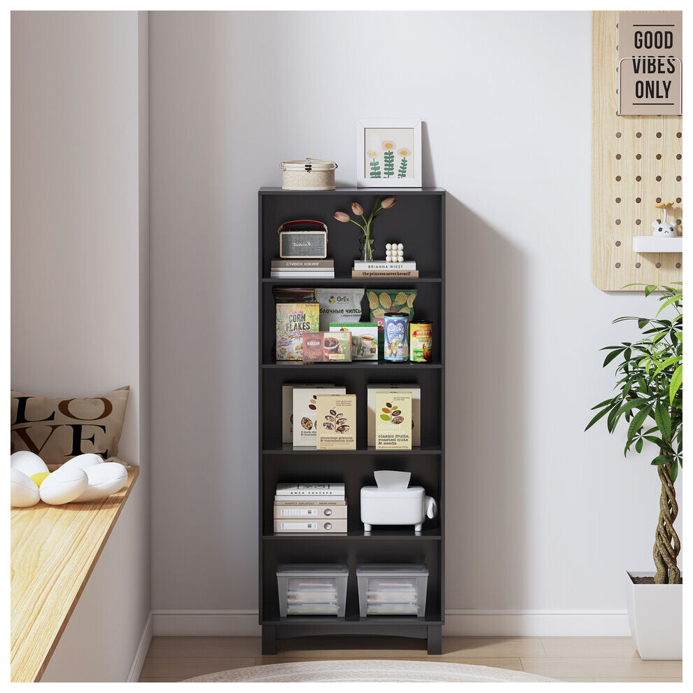 (5-tier, Black) 5/6 Tier Bookcase Shelves Wooden Storage Display Unit Stand