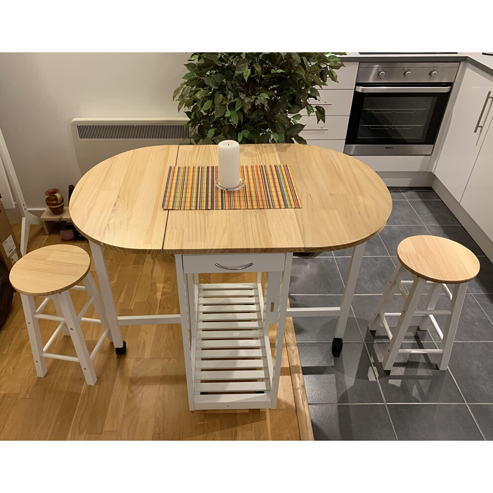 Kitchen Dining Table and Chairs Small Folding Set Drop Leaf Breakfast 3pc Stool