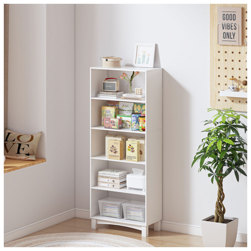 (5-tier, White) 5/6 Tier Bookcase Shelves Wooden Storage Display Unit Stand