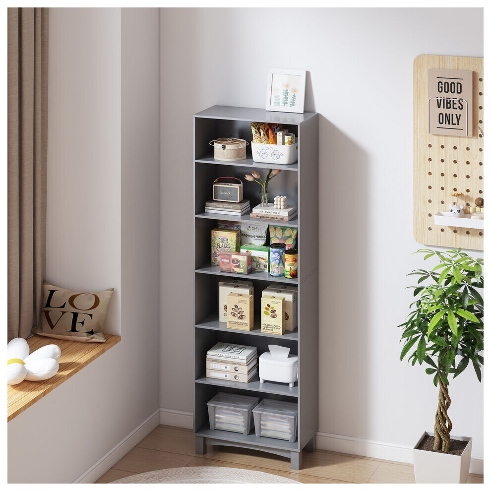 (6-tier, Grey) 5/6 Tier Bookcase Shelves Wooden Storage Display Unit Stand