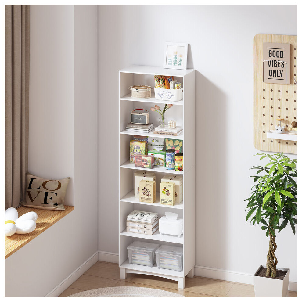 (6-tier, White) 5/6 Tier Bookcase Shelves Wooden Storage Display Unit Stand