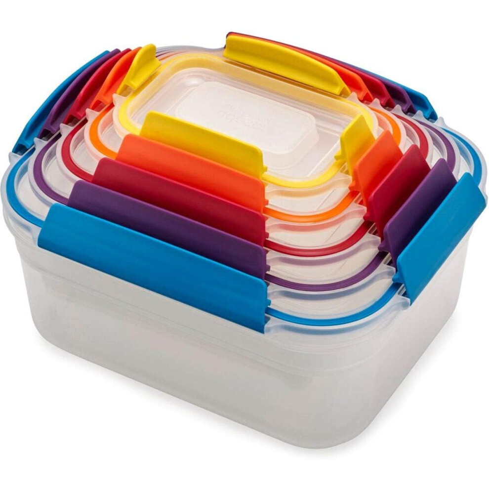 Joseph Joseph Nest Lock, 5 Piece Plastic Food Kitchen Storage Container set with lids, Leak Proof, Airtight, Space Saving, BPA free- Multicolour