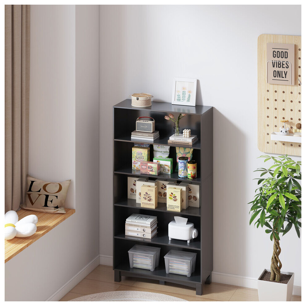 (5-tier Wide, Black) 5/6 Tier Bookcase Shelves Wooden Storage Display Unit Stand