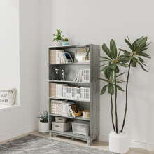 (5-tier Wide, Ash Grey) 5/6 Tier Bookcase Shelves Wooden Storage Display Unit Stand