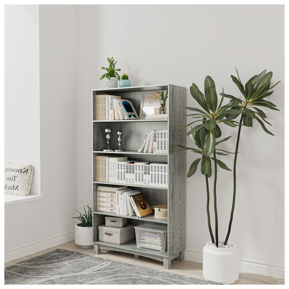 Urbn Living (5-Tier Wide, Ash Grey) 5/6 Tier Bookcase Shelves Wooden Storage Display Unit Stand