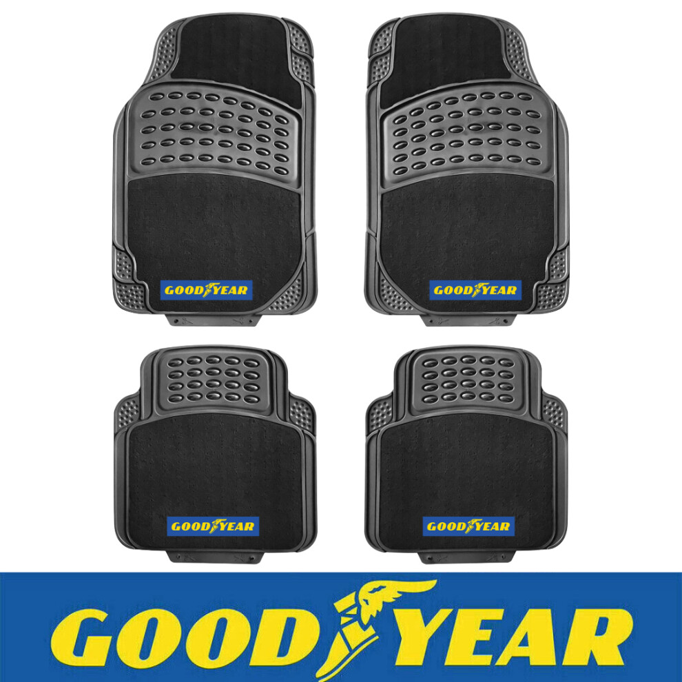 Goodyear 4Pc Non Slip Floor Mats Rubber Carpet Luxury Car Mat Front & Rear Set 5055441453507