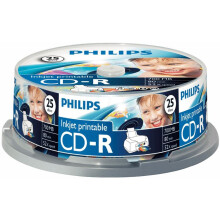 PHILIPS - Inkjet Printable CD-R Blank CDs - Spindle 25 Pack