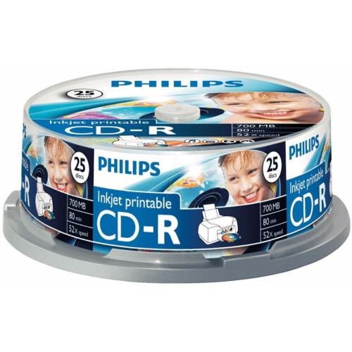 Philips PHILIPS - Inkjet Printable CD-R Blank CDs - Spindle 25 Pack
