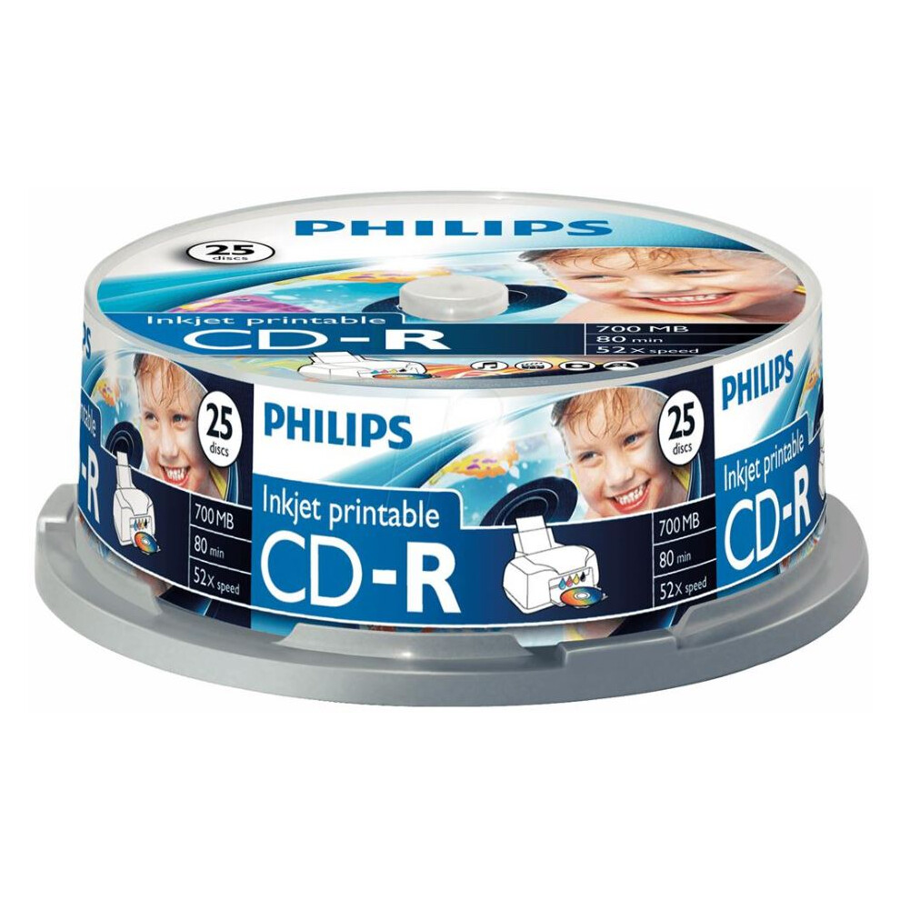 Philips - Inkjet Printable Cd-R Blank Cds - Spindle 25 Pack