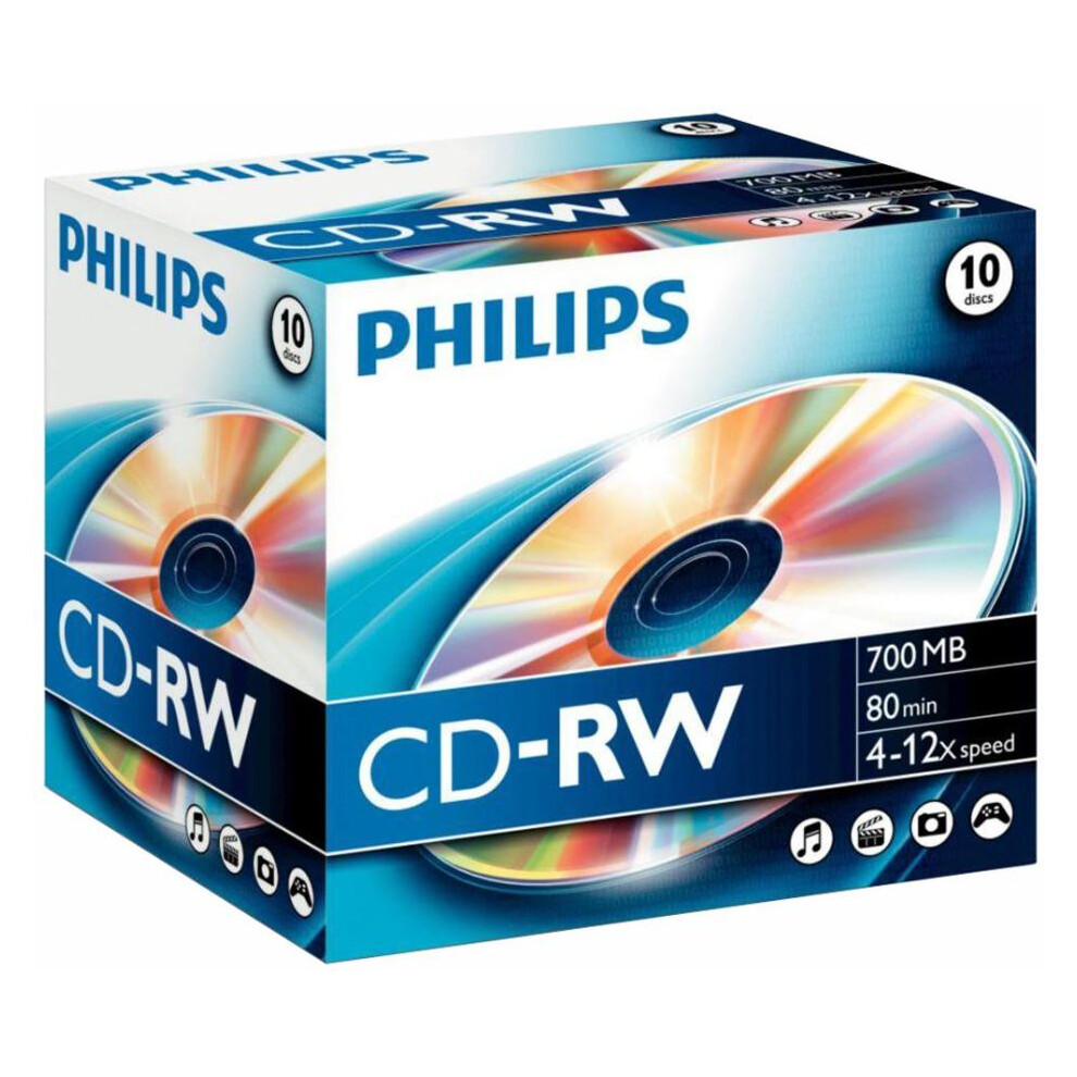 PHILIPS - 12x Speed CD-RW Blank CDs - Jewel Case 10 Pack