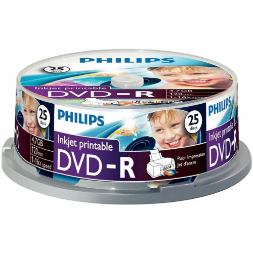 Philips PHILIPS - 16x Speed Inkjet Printable DVD-R Blank DVDs - Spindle 25 Pack