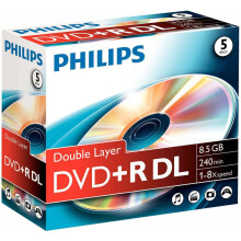 PHILIPS - 8x Speed Double Layer DVD+R DL Blank DVDs - Jewel Case 5 Pack