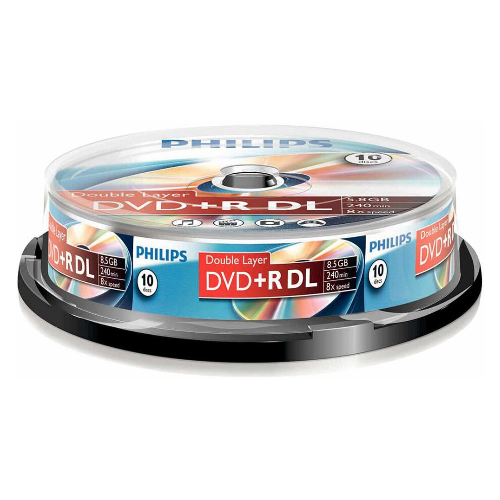 PHILIPS - 8x Speed Double Layer DVD+R DL Blank DVDs - Spindle 10 Pack