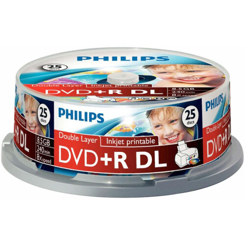 Philips PHILIPS - 8x Speed Inkjet Printable DVD+R DL Blanks DVDs - Spindle 25 Pack