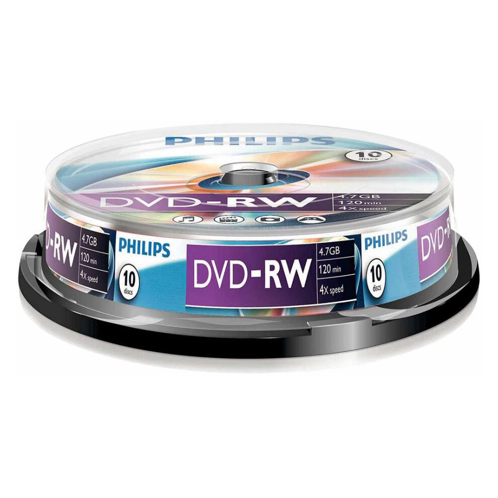 PHILIPS - 4x Speed DVD-RW Blank DVDs - Spindle 10 Pack