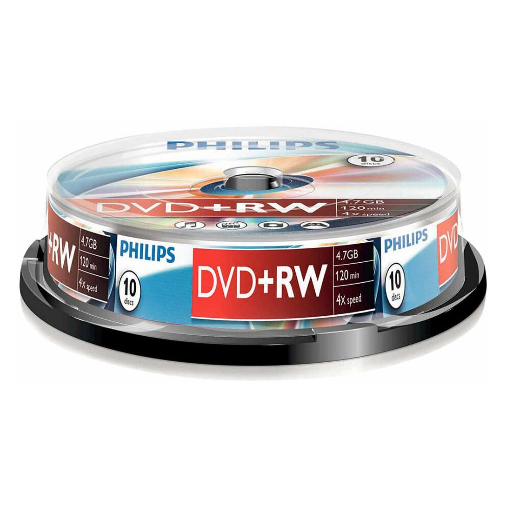 PHILIPS - 4x Speed DVD+RW Blank DVDs - Spindle 10 Pack