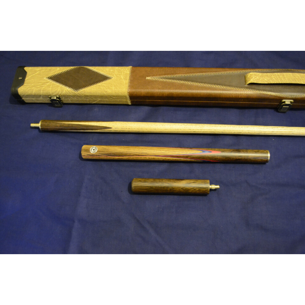 Handcrafted 3/4 piece Ash Snooker/Pool Cue with Leather Cue Case