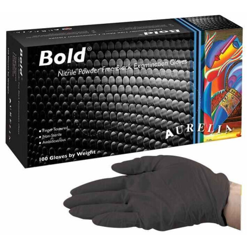 AURELIA Bold Robuste Schwarze puderfreie Nitrilhandschuhe Größe M 100er Pack