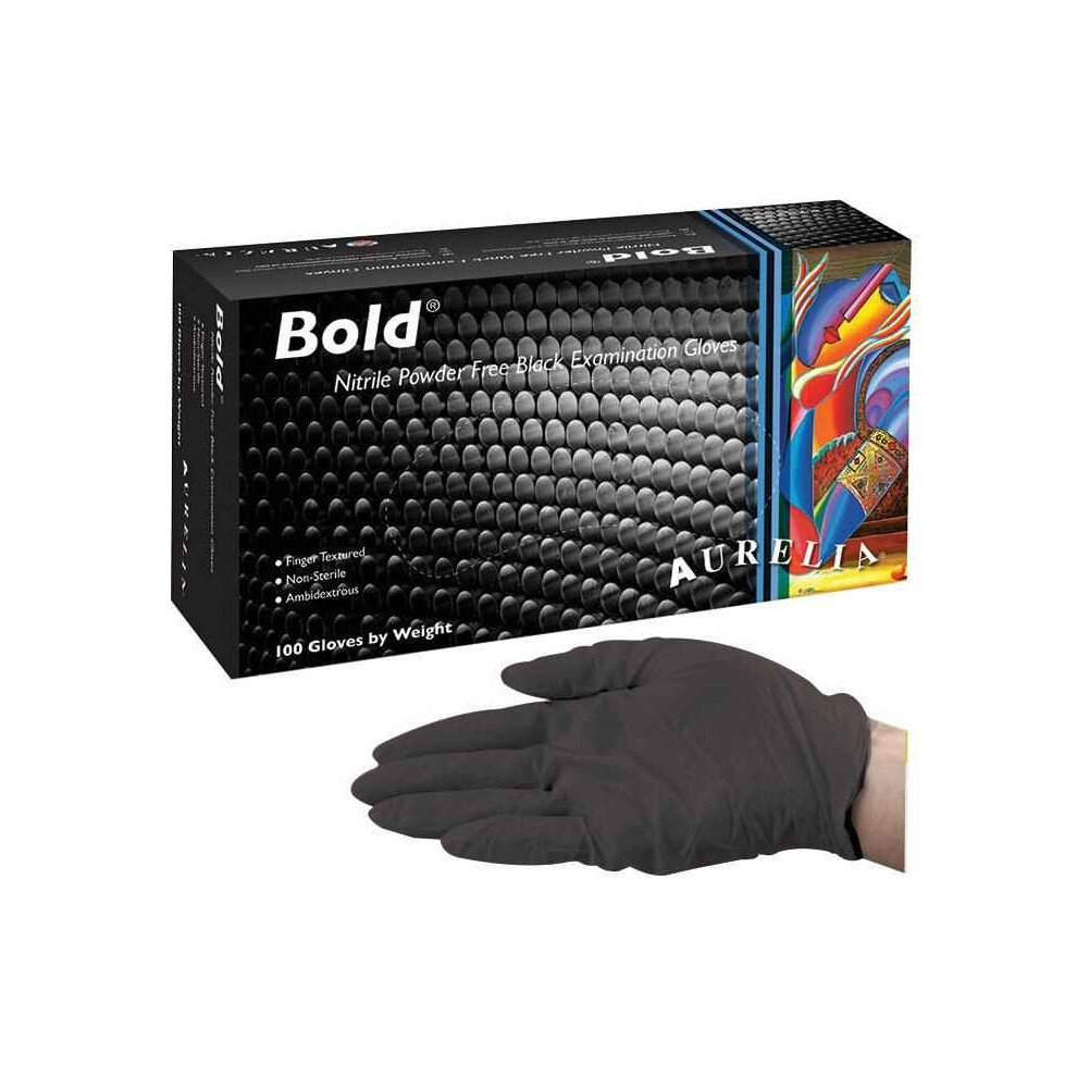 AURELIA Bold Strong Black Powder Free Nitrile Disposable Gloves X-Large 100 Pack