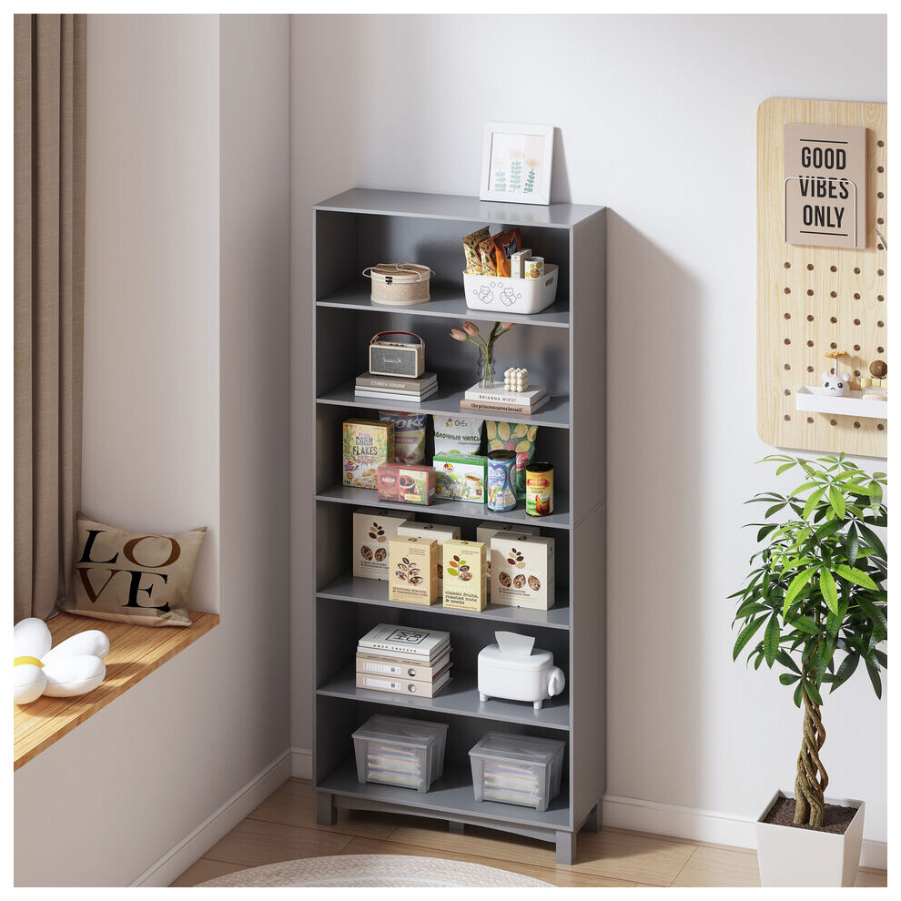 (6-tier Wide, Grey) 5/6 Tier Bookcase Shelves Wooden Storage Display Unit Stand