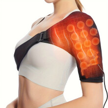 (Black) USB Heated Shoulder Brace Support Wrap For Muscle - Unisex Adjustable Heating Pad