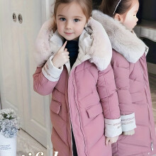 (Pink Color, 9-10Y) Girls Trendy Furry Hooded Collar Long Cotton-padded Jacket, Mid-length Kids Winter Clothes