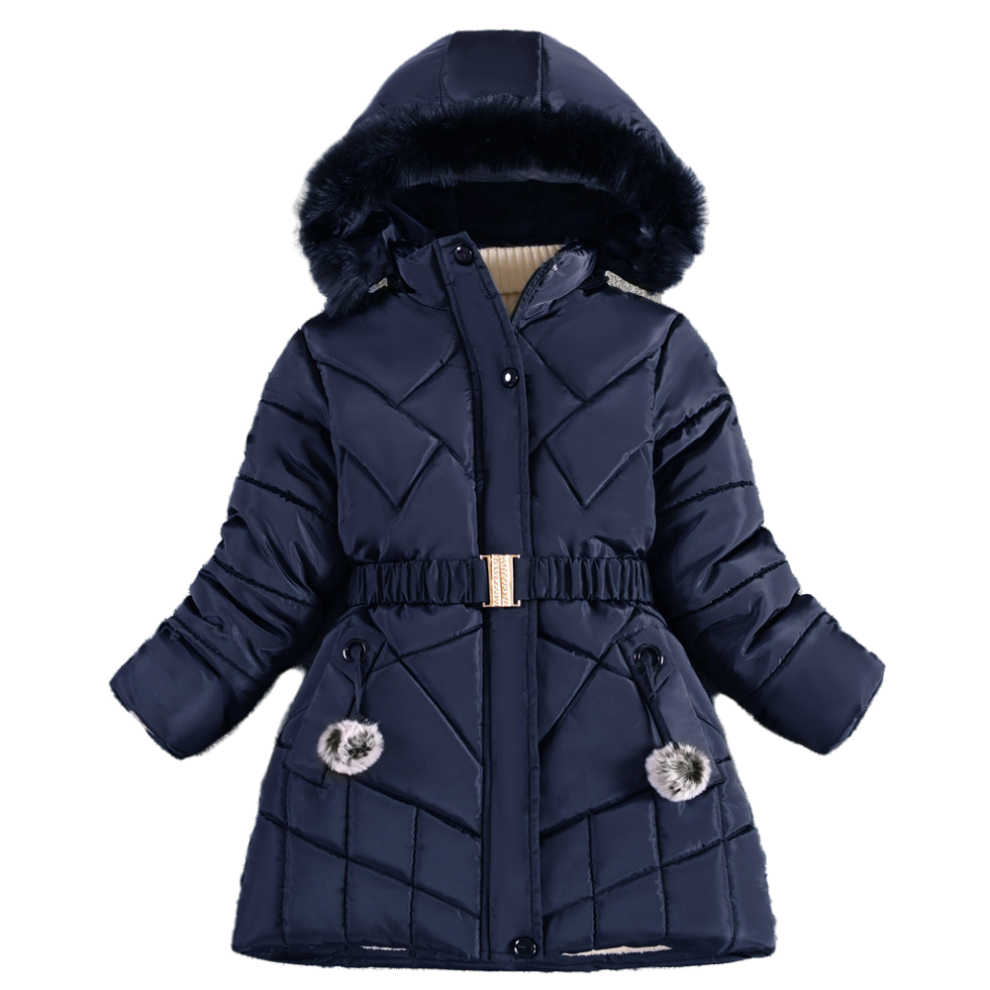 (Navy Blue, 6-7Years) Kids Girls Fur Coat Padded Winter Hooded Jacket UK