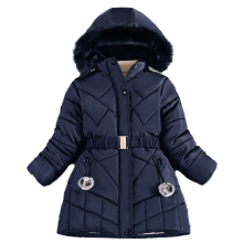 (Navy Blue, 9-10Years) Kids Girls Fur Coat Padded Winter Hooded Jacket UK