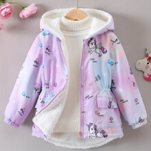 (Lavender, 7Y) Girls' Teddy Lined Unicorn Ombre Print Zipper Hooded Jacket Coat