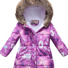 (Purple, 120) Girls Cartoon Print Waterproof Fleece Hooded Jacket, Thick Warm Padded Outwear For Winter