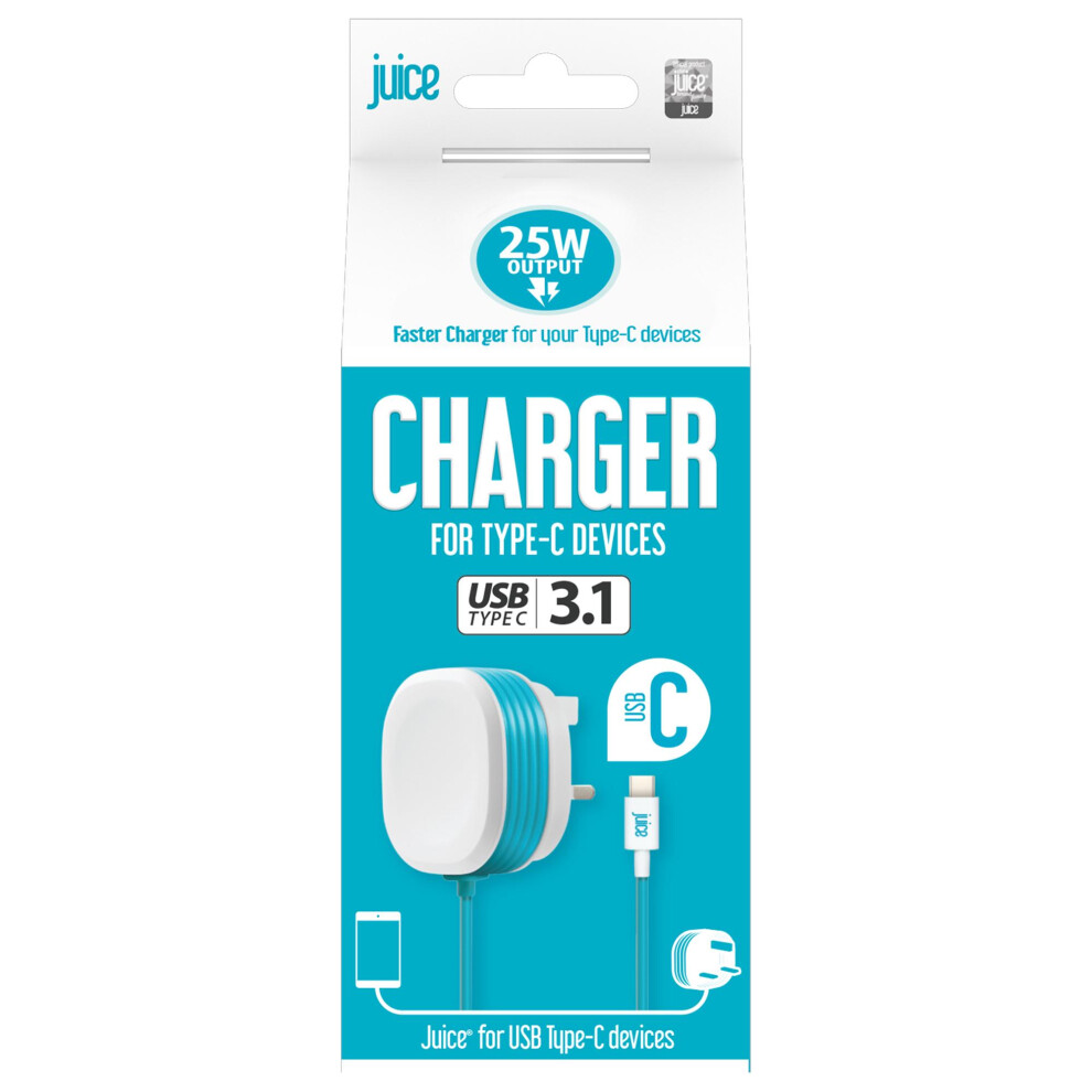 Juice 25W USB-C Fast Charger Plug with 1.5m Integrated Cable