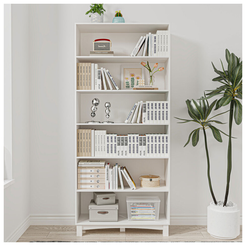 (6-tier Wide, White) 5/6 Tier Bookcase Shelves Wooden Storage Display Unit Stand