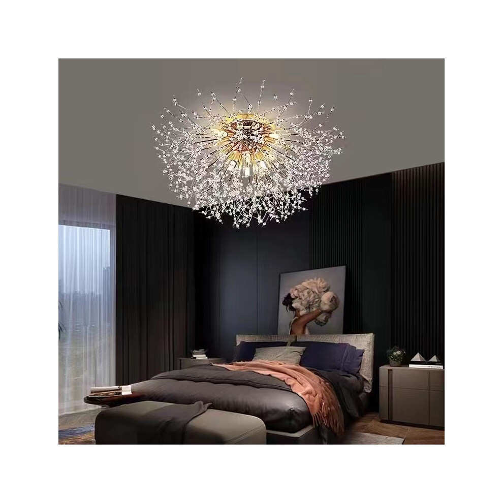 (Chrome) Crystal Ceiling Light, Modern Fireworks Chandelier, LED Ceiling Light Dimmable