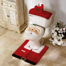 3-Pcs Santa Claus Christmas Toilet Seat Cover & Rug Set Bathroom Decor