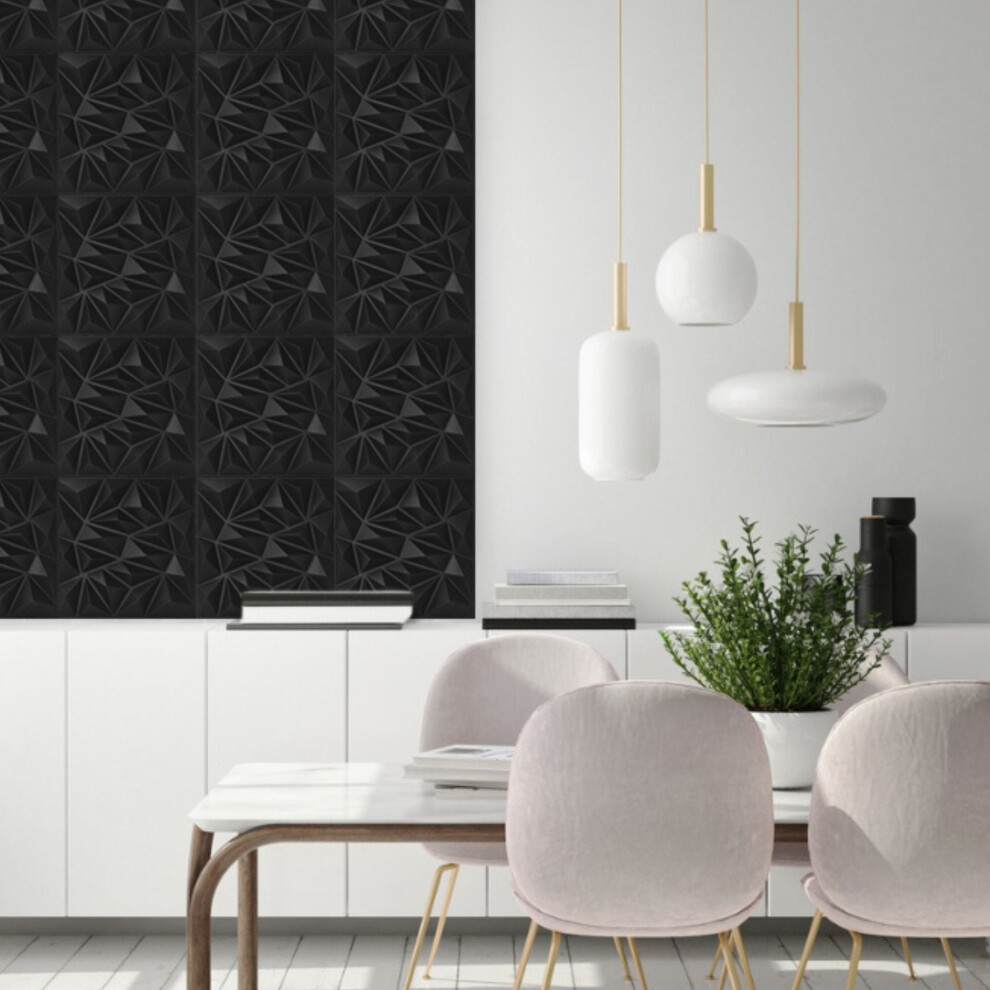 (Matte Black, Set Of 6) 3D Wall Panels (50X50cm) Decorative 3D Diamond Design 5061027351235