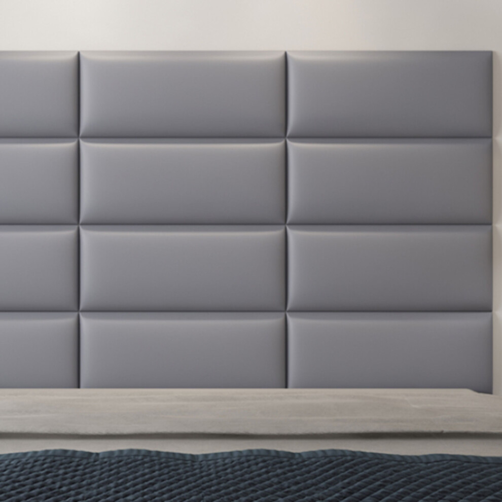 (Grey, Set of 6) Self Adhesive Padded Wall Panels (60x25cm) - Peel and Stick Anti-Collision 3D Upholstered Wall Cushion