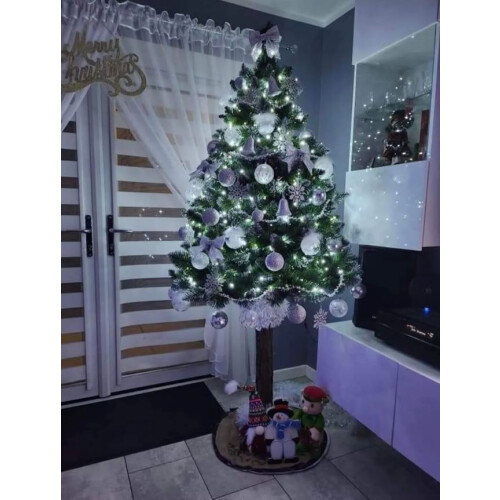 Elegant Artificial Christmas Tree on Real Pine Trunk - Holiday Decor