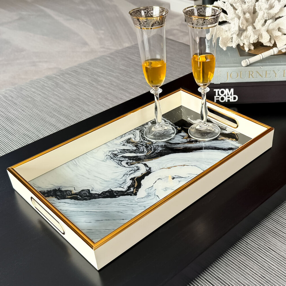 Maison Des Cadeaux White Luxury Rectangle Theme Serving Drinks Candle Display Decor Tray
