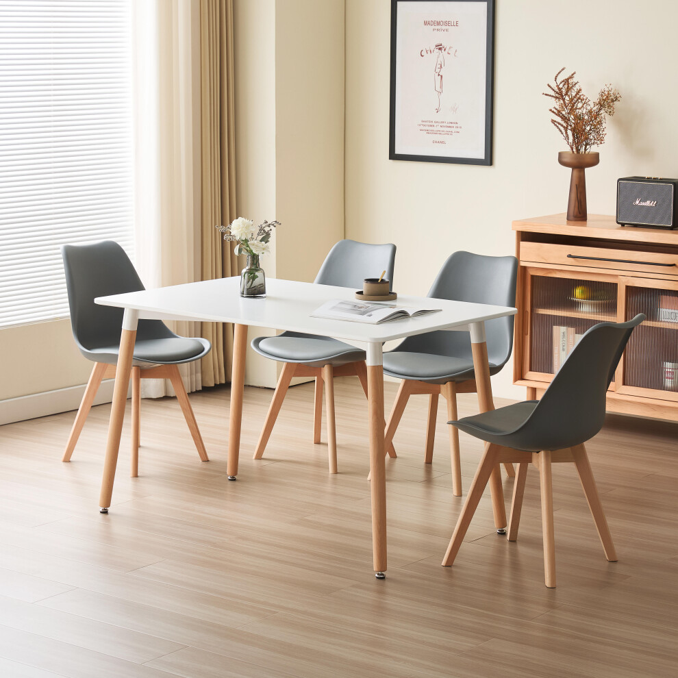 (Grey Chairs) 5 Piece Dining Set With White Wooden Top And 4 Chairs In Black Grey Or White