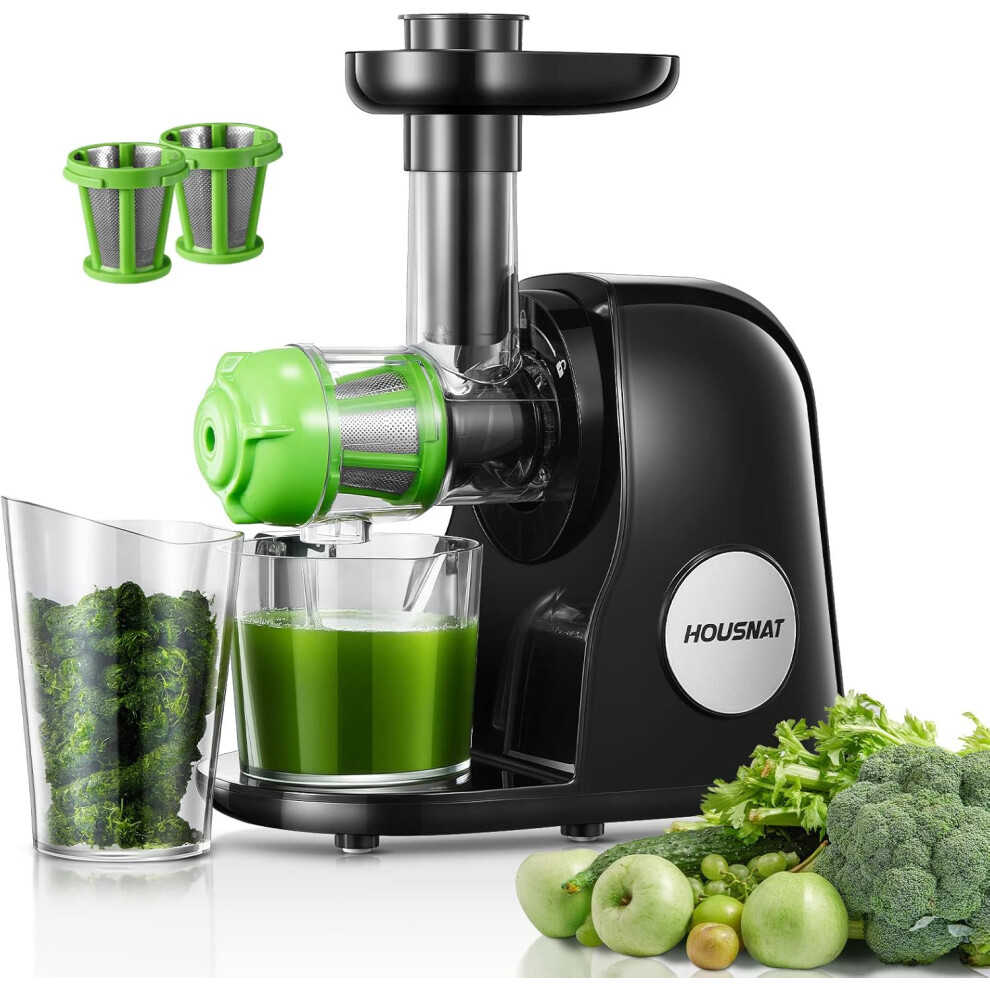 (Black) Slow masticating juicer for whole fruits and vegetables, professional cold press juicer with silent motor and reverse function, easy to clean