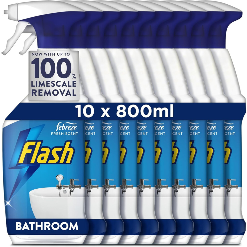 Flash Bathroom Cleaner Spray, 8 Litres (800 ml x 10), Limescale Remover & Long Lasting Shine With Febreze Freshness