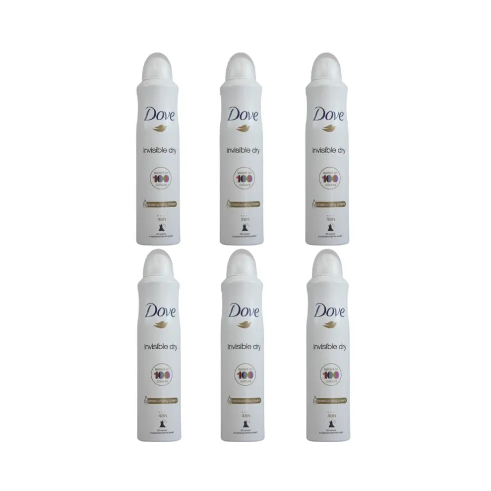 6 x 250ml Dove Invisible Dry Deodorant Spray Ladies Antiperspirant