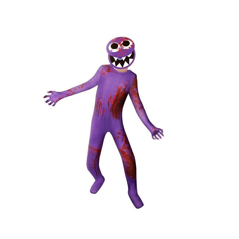 (130) ROBLOX Rainbow Friends Cosplay Costume Jumpsuit Mask Halloween Party Kids Fancy Dress Purple