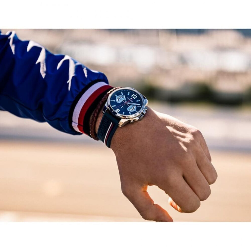 TOMMY HILFIGER TH1791476 MENS WATCH BLUE DIAL RUBBER STRAP SILVER CASE