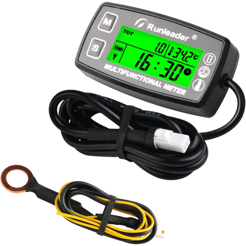 Yooreal Engine Temperature Gauge,Digital Hour Meter Tachometer,Rpm/Temp Alert,Backlit Display Waterproof For Scooter Bike 90312007