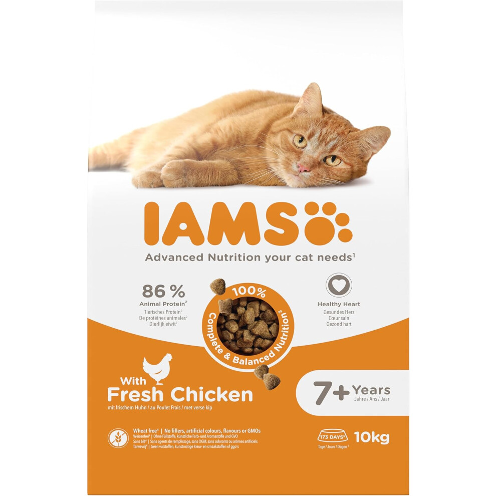 Iams Complete Dry Cat Food For Senior 7+ Cats With Chicken 10 Kg