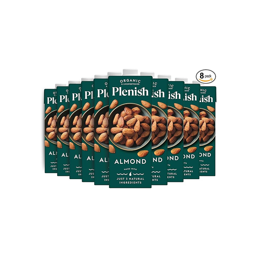 Plenish Unsweetened Organic Almond Milk 1L (Pack of 8)