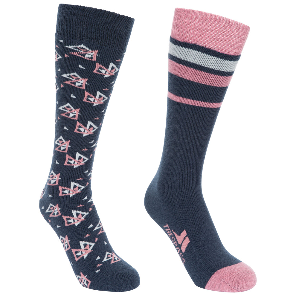 (3/9, Navy Dusty Rose) Trespass Womens Ski Socks Tube 2 Pack Luv